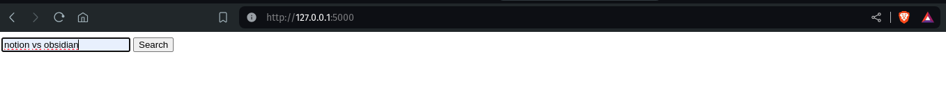 Captura de pantalla de un navegador web con un formulario con una caja de texto que pone 'notion vs obsidian' y un botón con el texto 'Search'