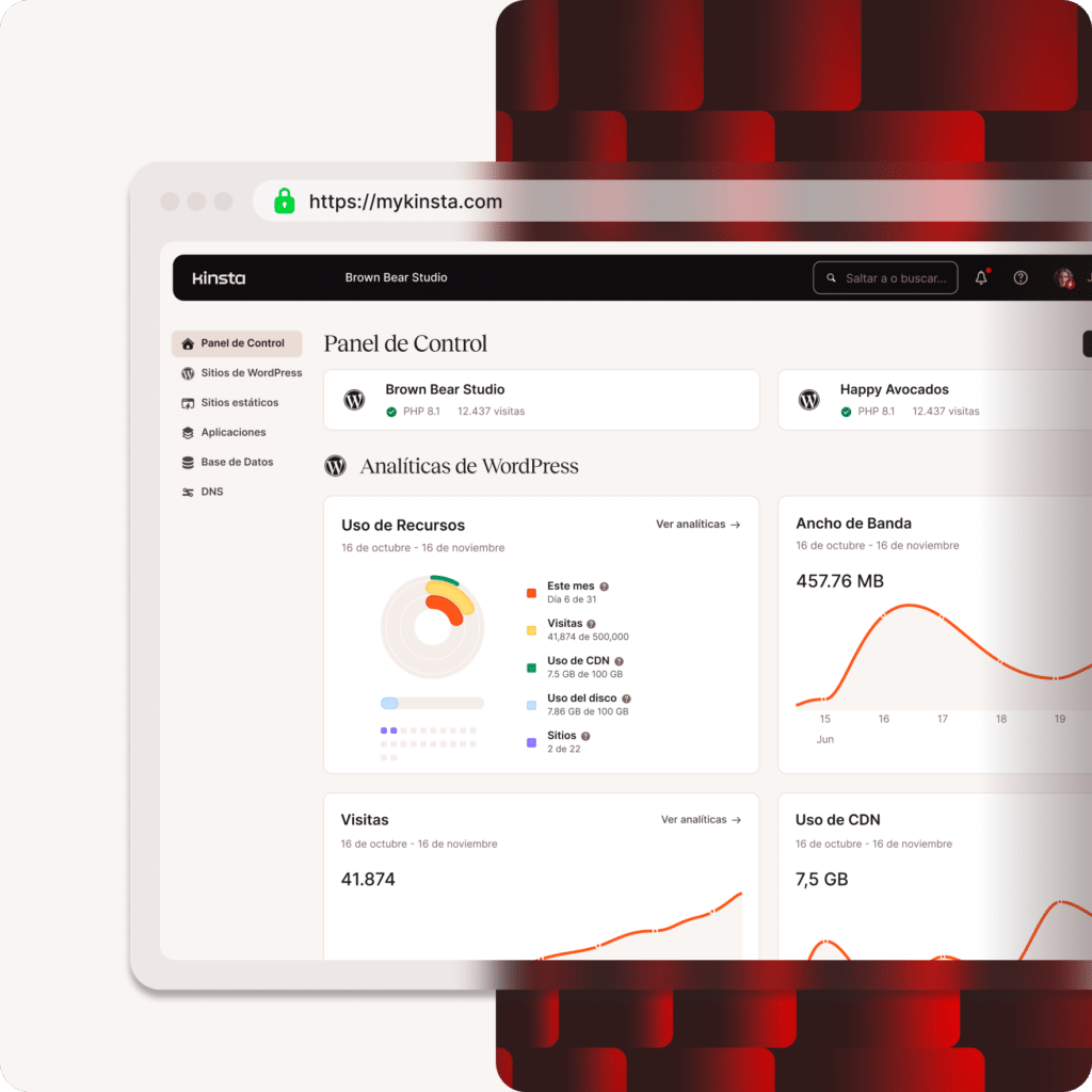 Captura de pantalla que muestra los servicios disponibles en MyKinsta.