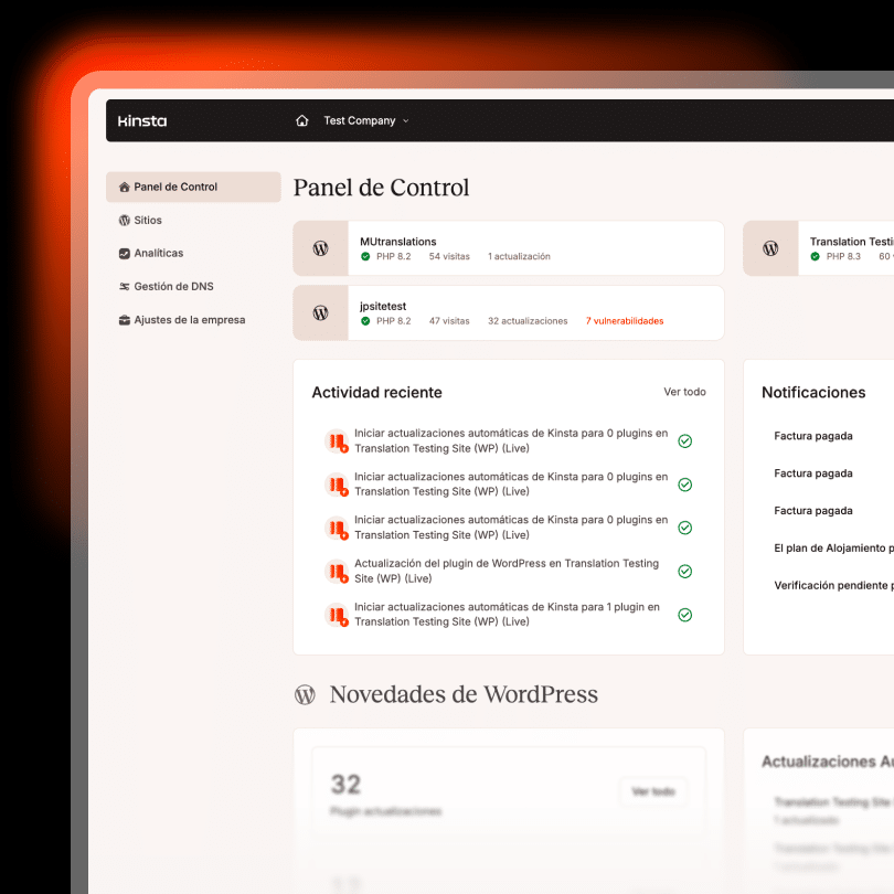 Panel de control de MyKinsta
