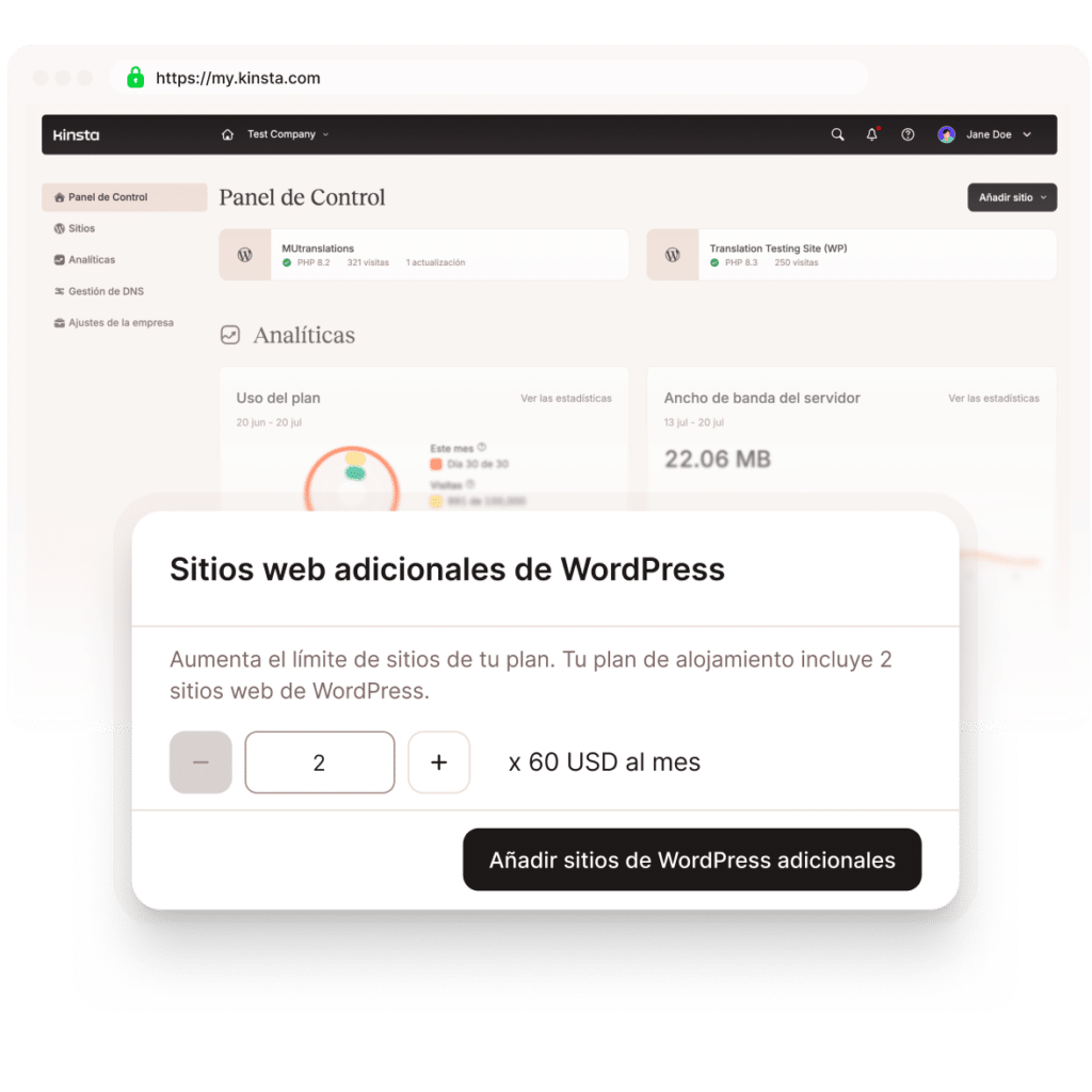 Añade sitios de WordPress adicionales en MyKinsta