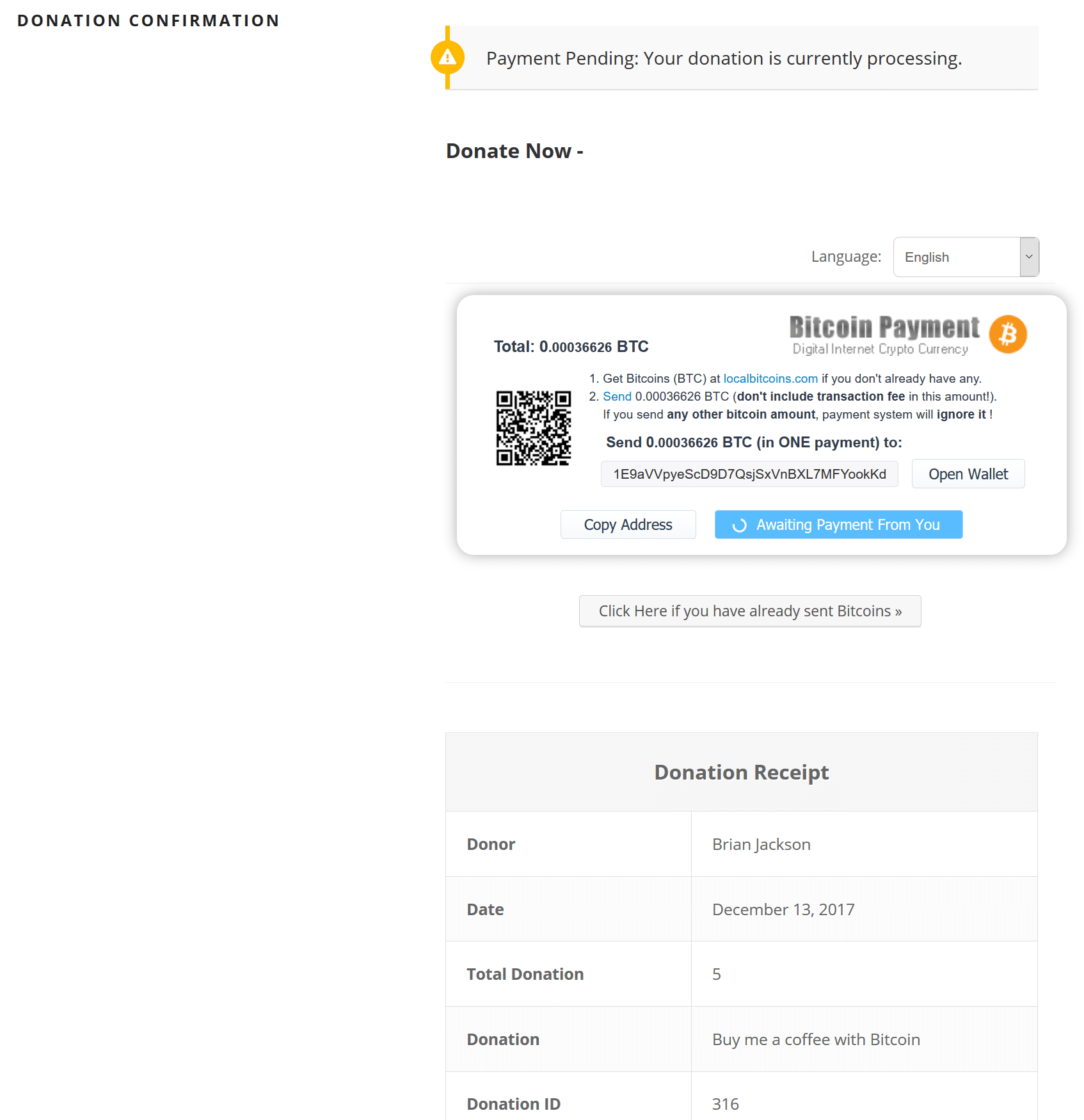 Envoi de bitcoin