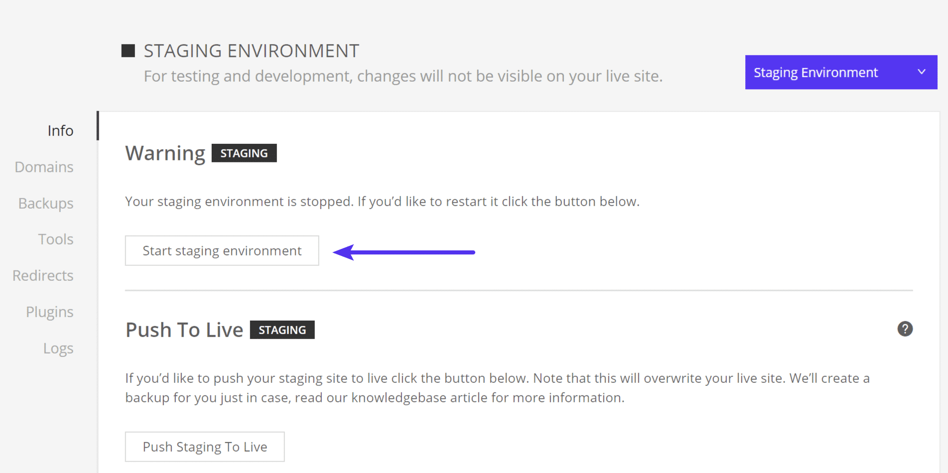 Démarrer l'environnement de staging