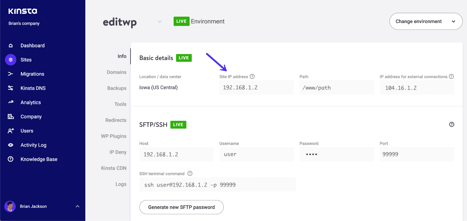 Adresse IP du site WordPress