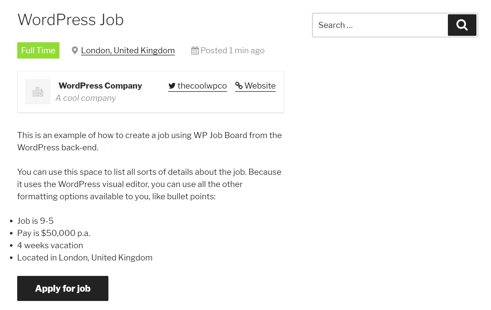 Liste des offres d'emploi sur le tableau