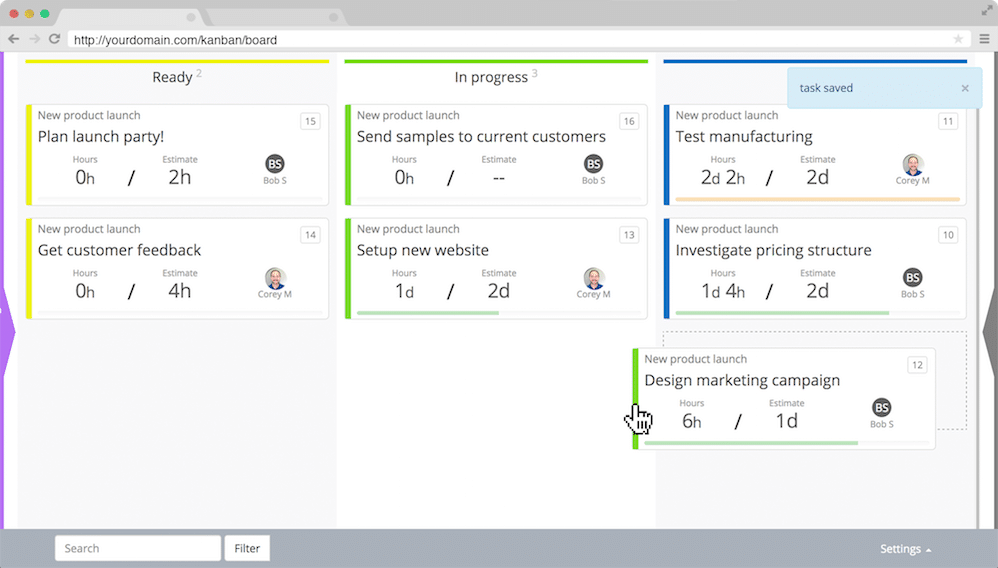 Exemple de tâches dans Kanban