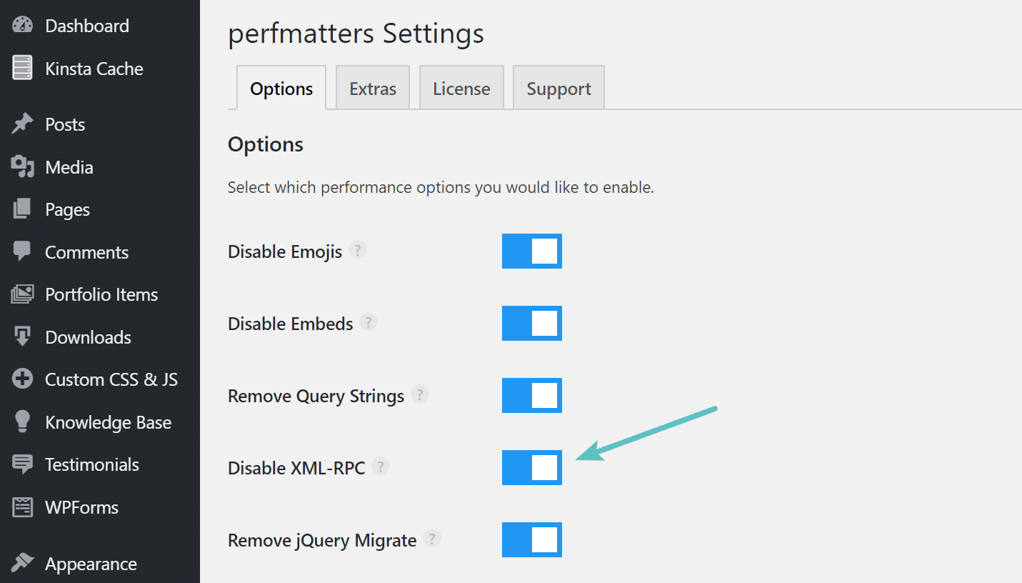Désactiver le XML-RPC avec perfmatters
