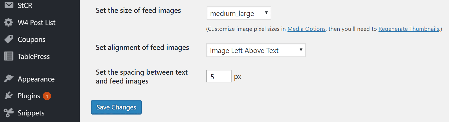 Réglages pour les images mises en avant dans les flux RSS