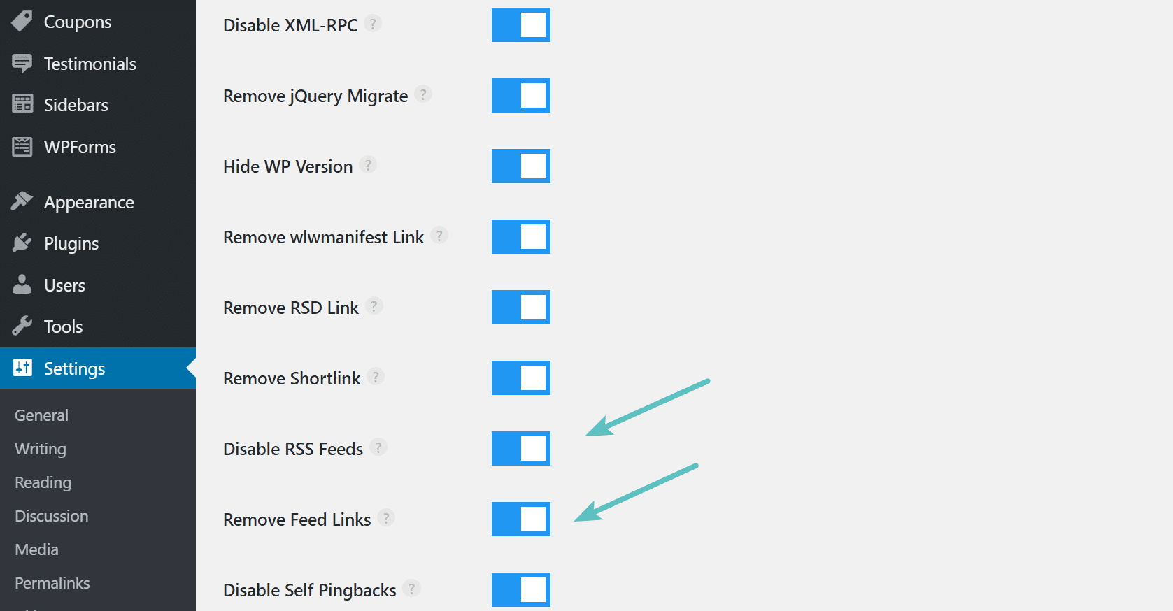 Désactiver les flux RSS avec Perfmatters