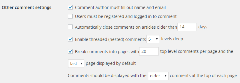 Paramètres des commentaires dans l’admin WordPress
