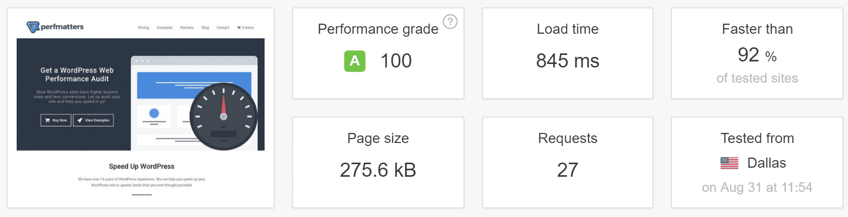 Test de vitesse Pingdom avant DNS