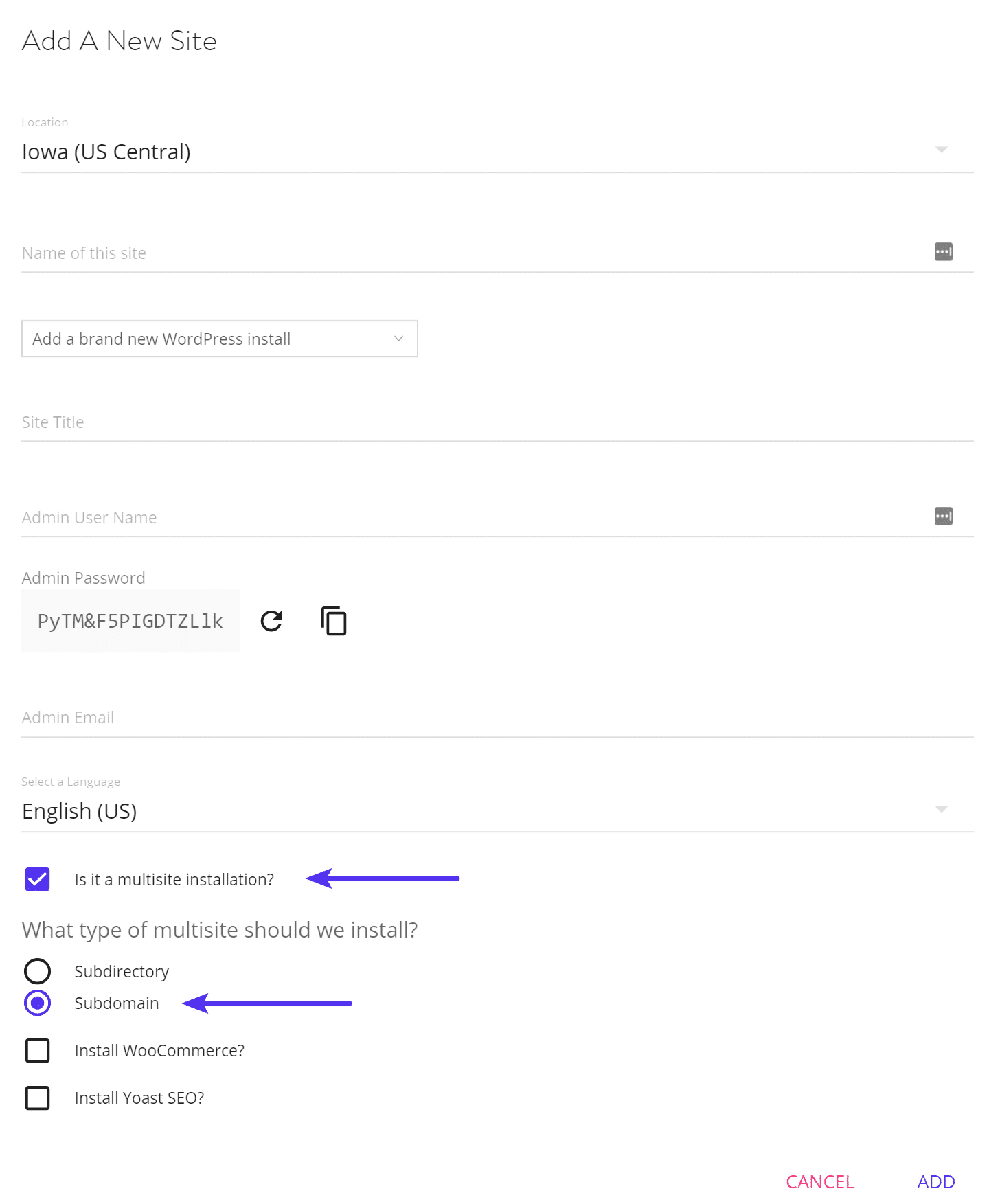 Installer WordPress multi-site