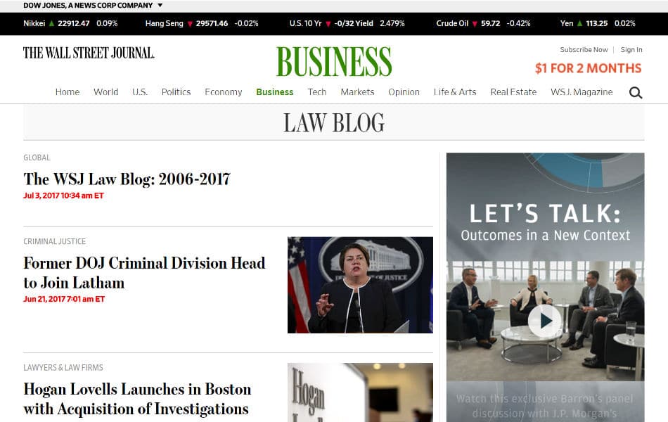 Le blog du Wall Street Journal sur le droit