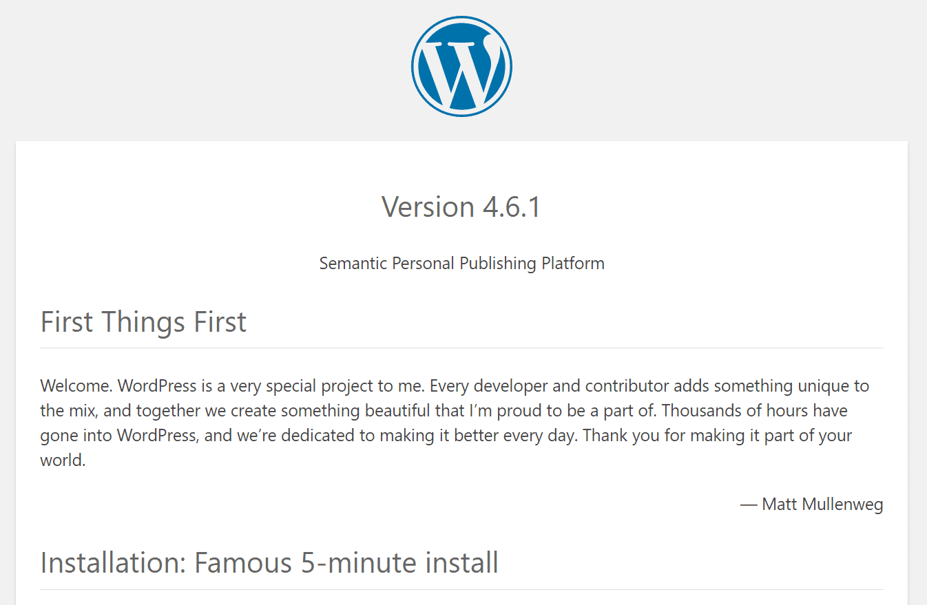 Version dans le fichier readme de WordPress