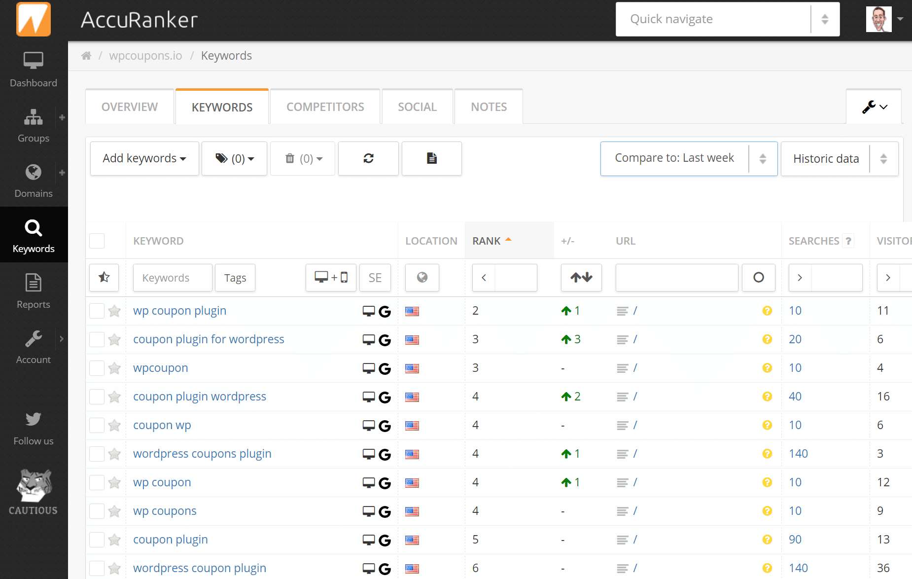 Track keyword rankings classement mot-clé