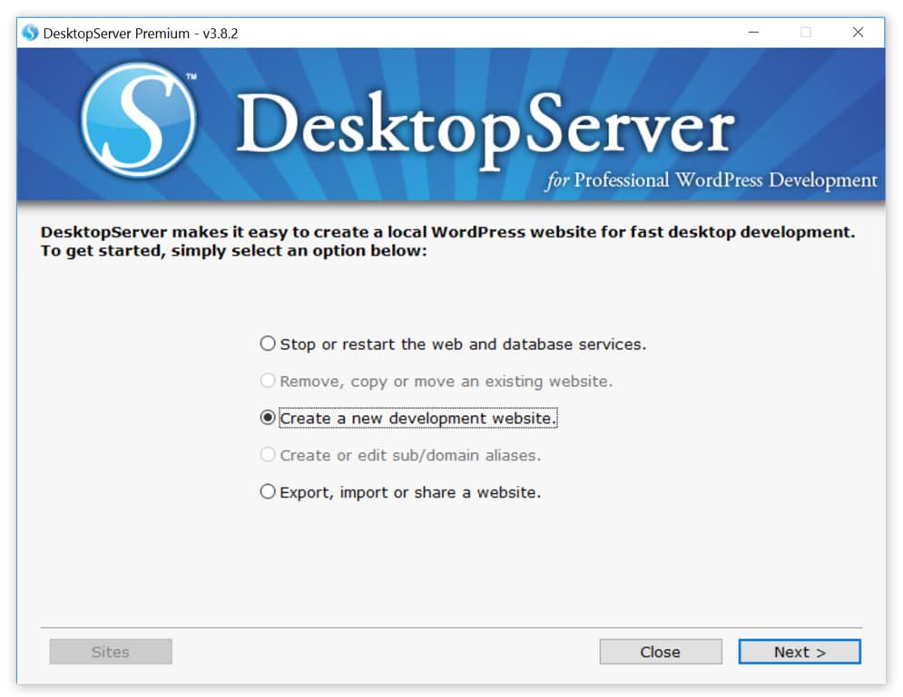 Create new WordPress development site Créer un nouveau site de développement WordPress