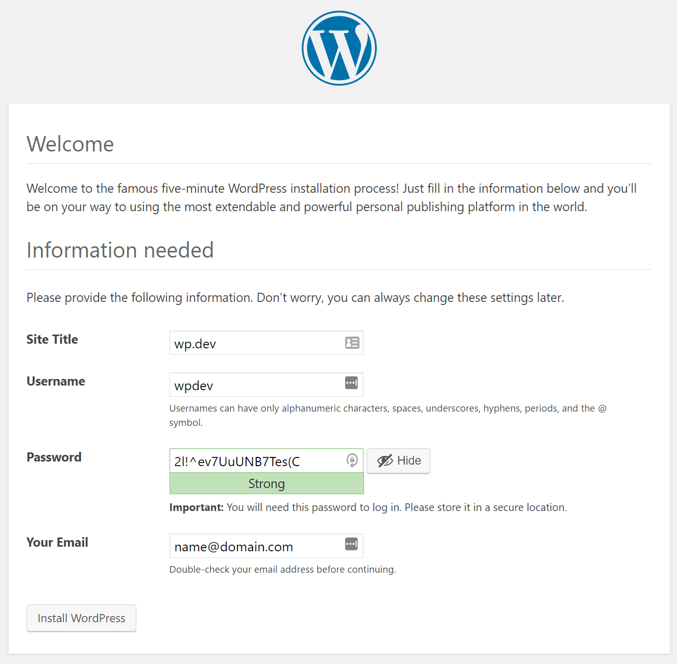 Install WordPress Installer WordPress