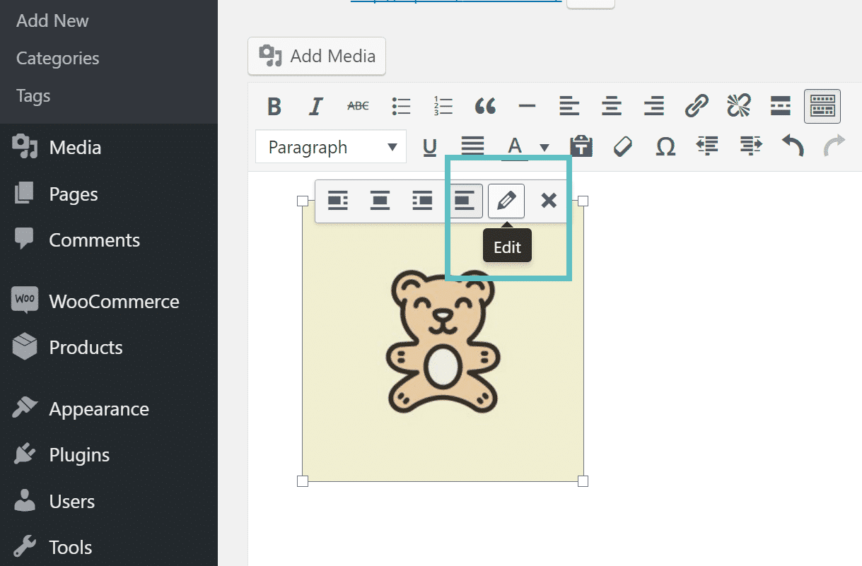 Edit WordPress image modifier image WordPress