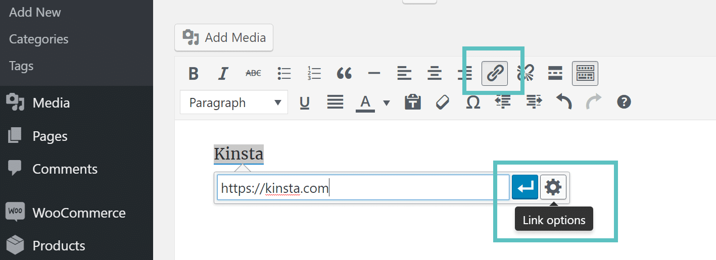 Link options options de liens wordpress