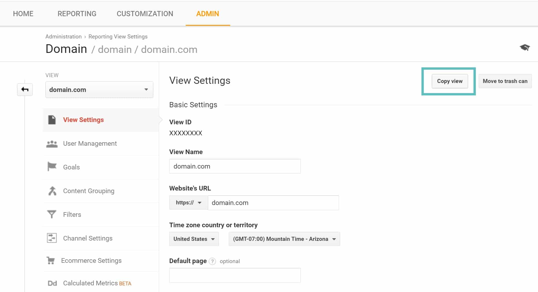 Copier la vue dans Google Analytics