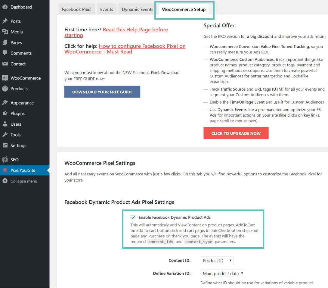 Configuration de Pixel Facebook dans WooCommerce