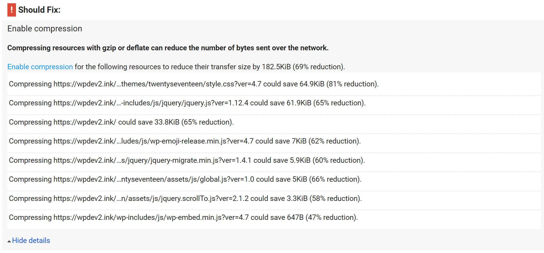 Avertissement Enable compression enable-avertissement