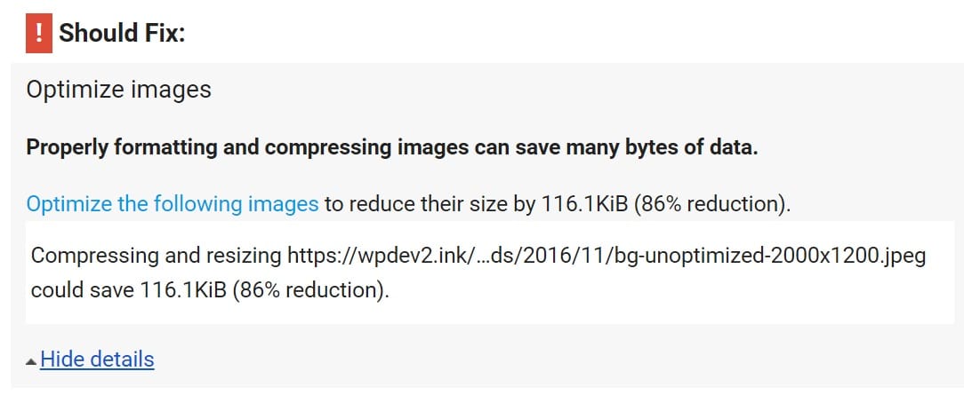 Avertissement Optimise Images Avertissement Optimise Images