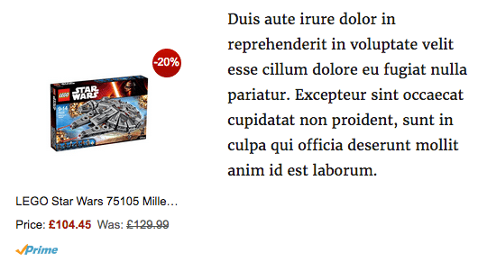 Le modèle d'annonce de produit intègre une seule publicité dans le contenu de l’article.