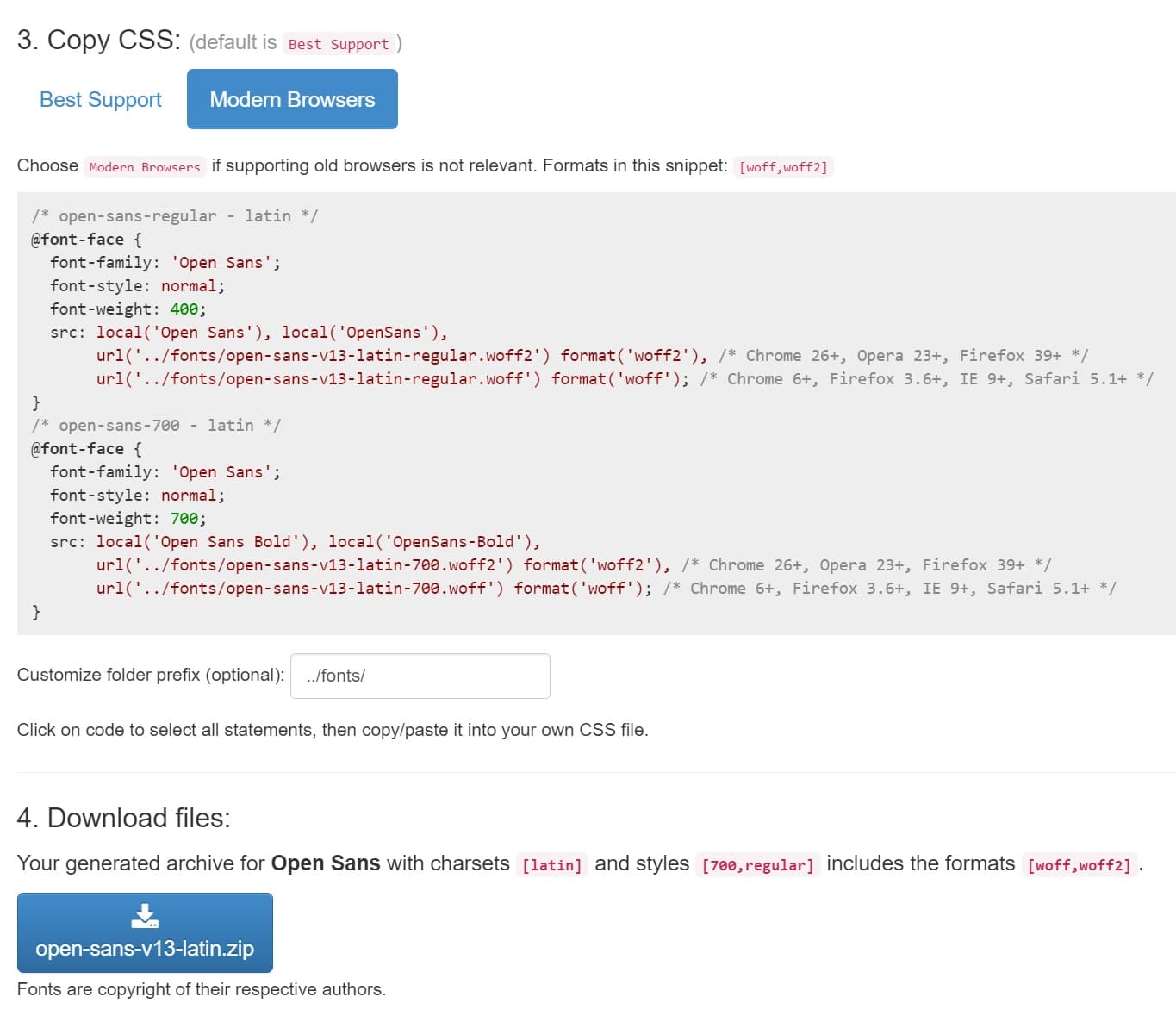 CSS pour les polices dans les navigateurs modernes