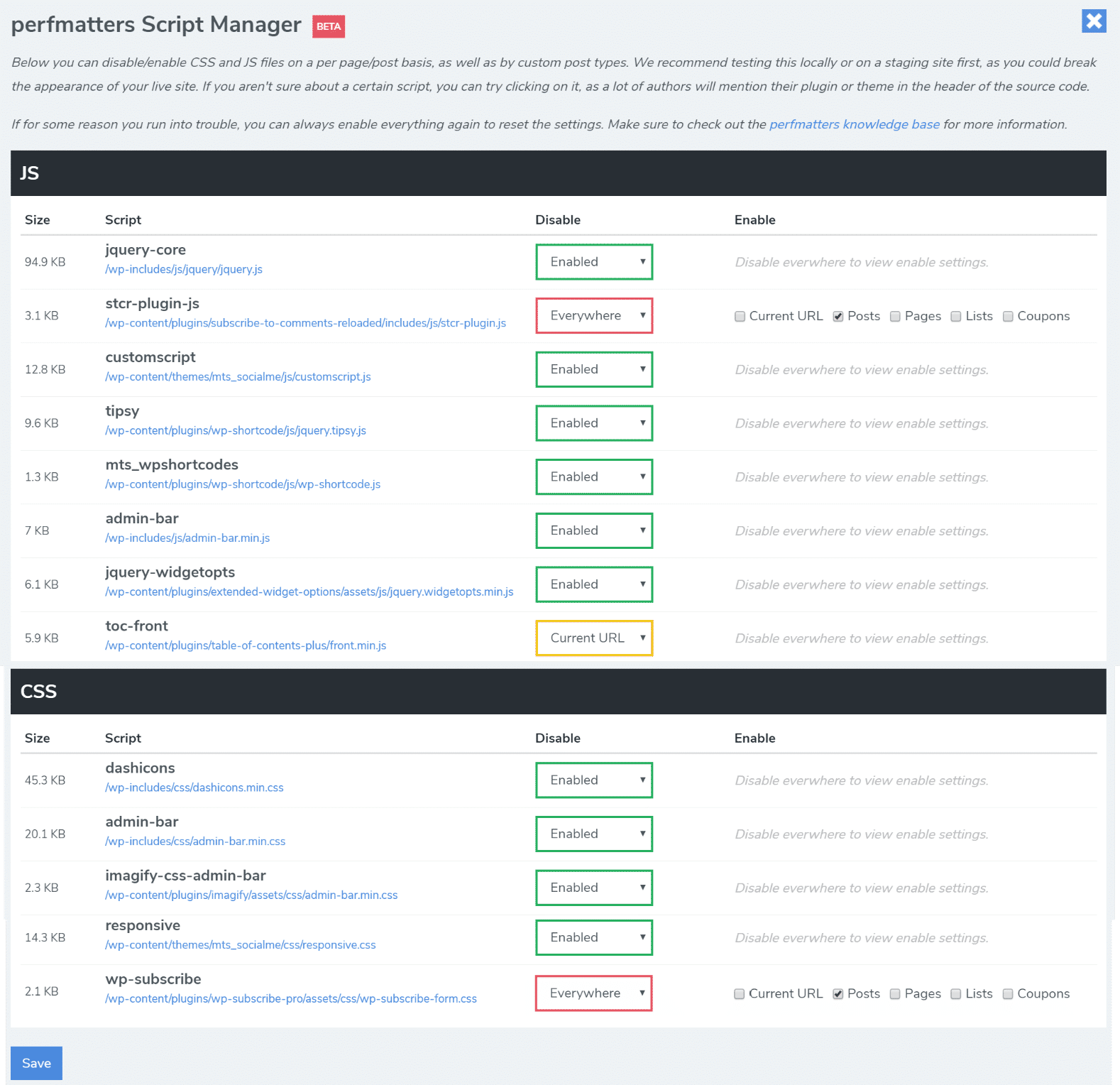 Désactiver le gestionnaire de scripts