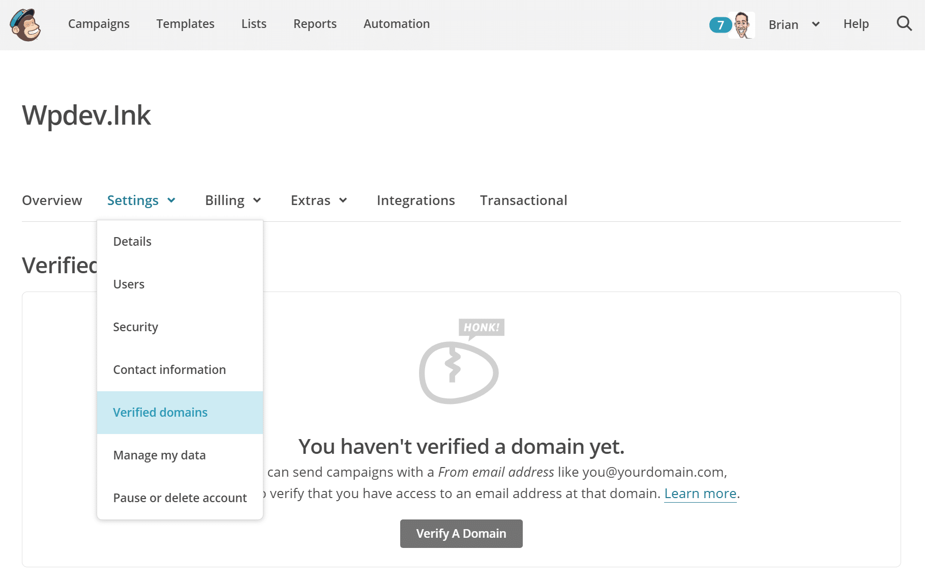 Domaines vérifiés par MailChimp