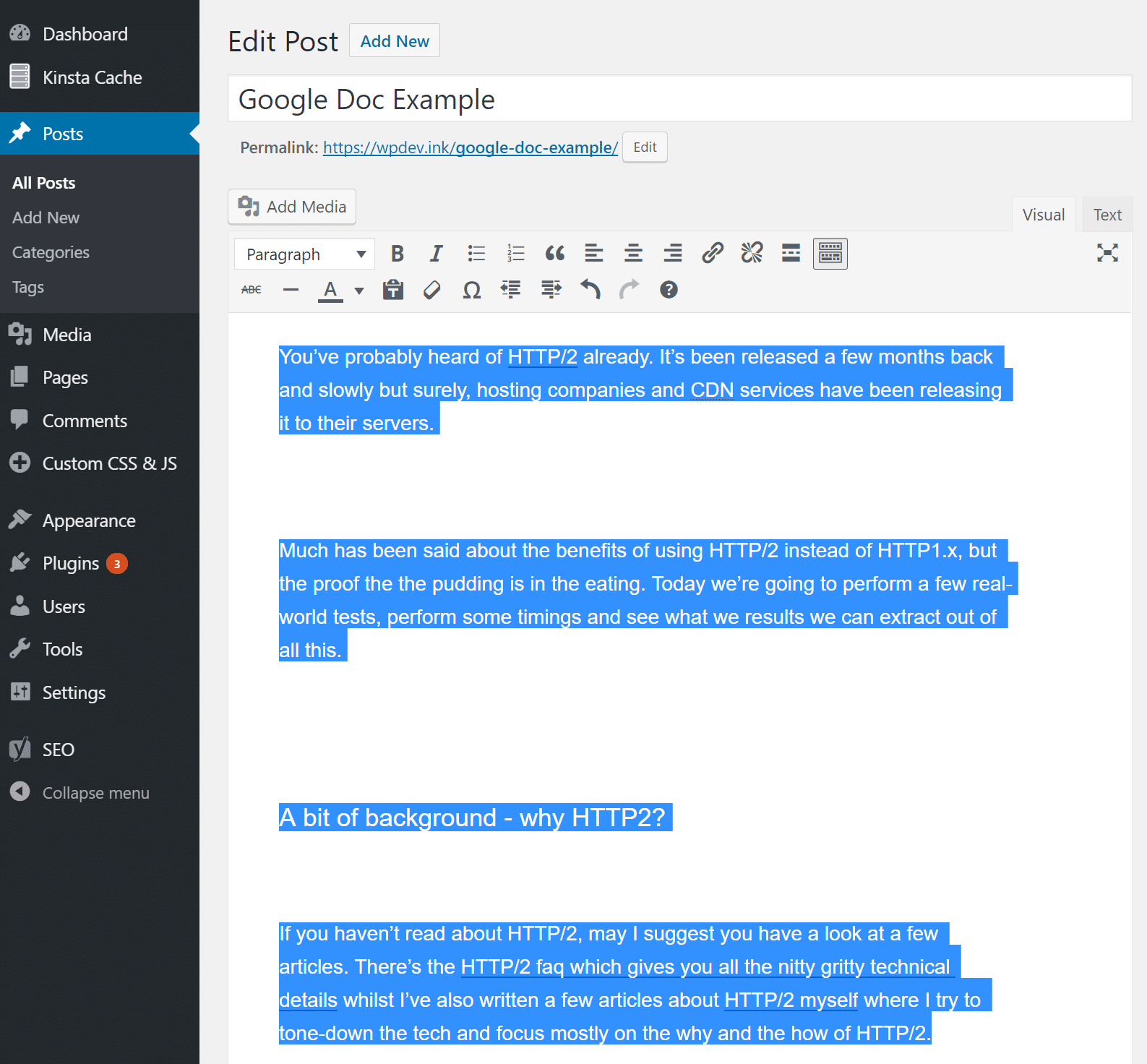 Copier le contenu dans l'éditeur WordPress