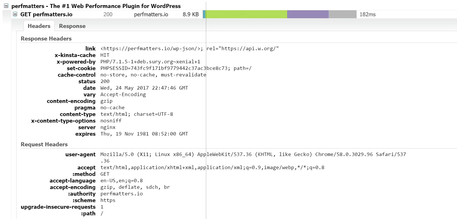 En-tête de réponse HTTP dans GTmetrix