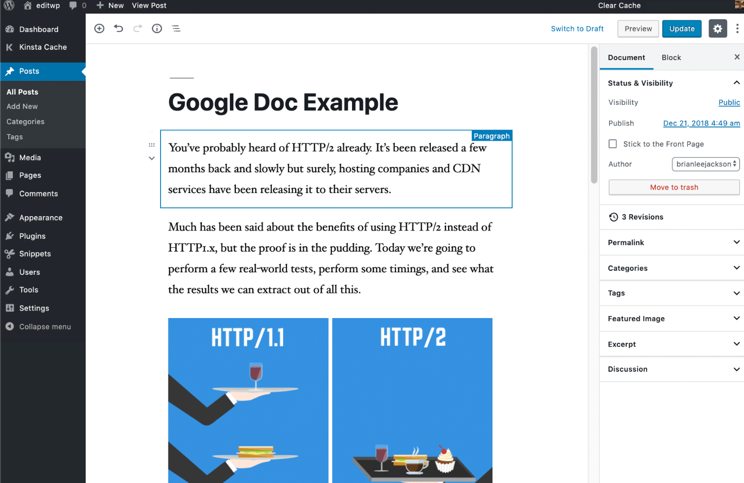 Copie de Google Docs vers l'éditeur Gutenberg