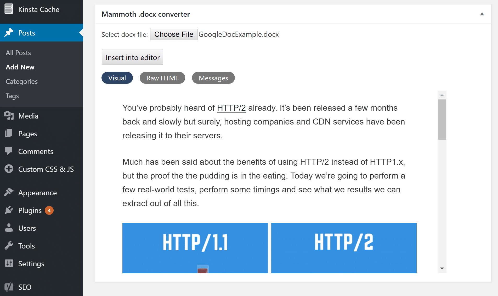 Importer un .docx vers WordPress