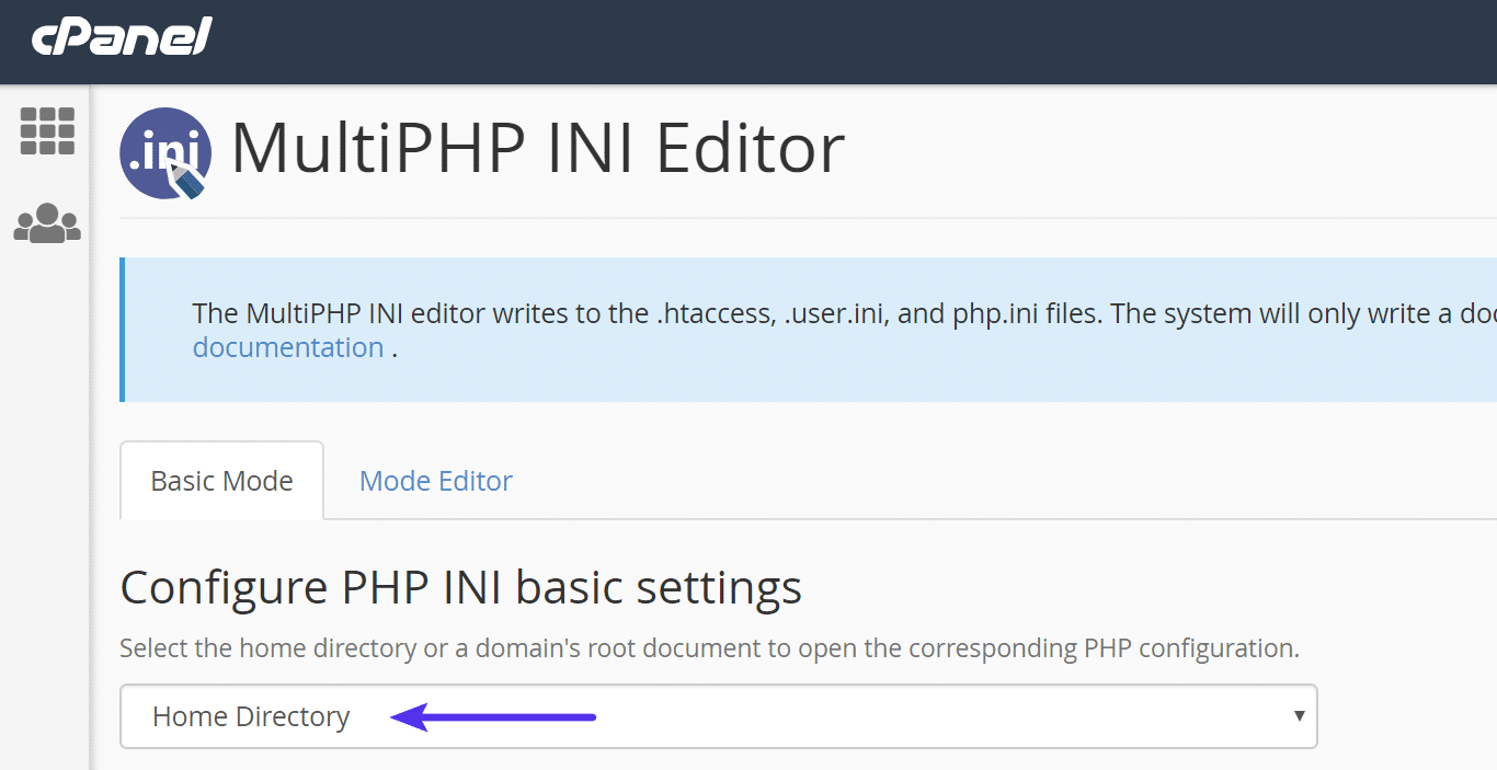 Répertoire d'accueil de l'éditeur MultiPHP INI