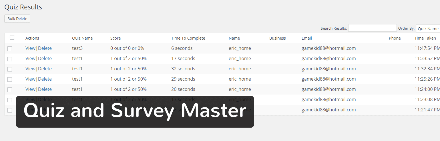 Extension WordPress Quiz and Survey Master