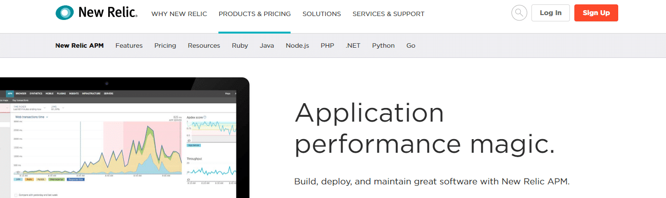 Screenshot of the New Relic APM homepage.