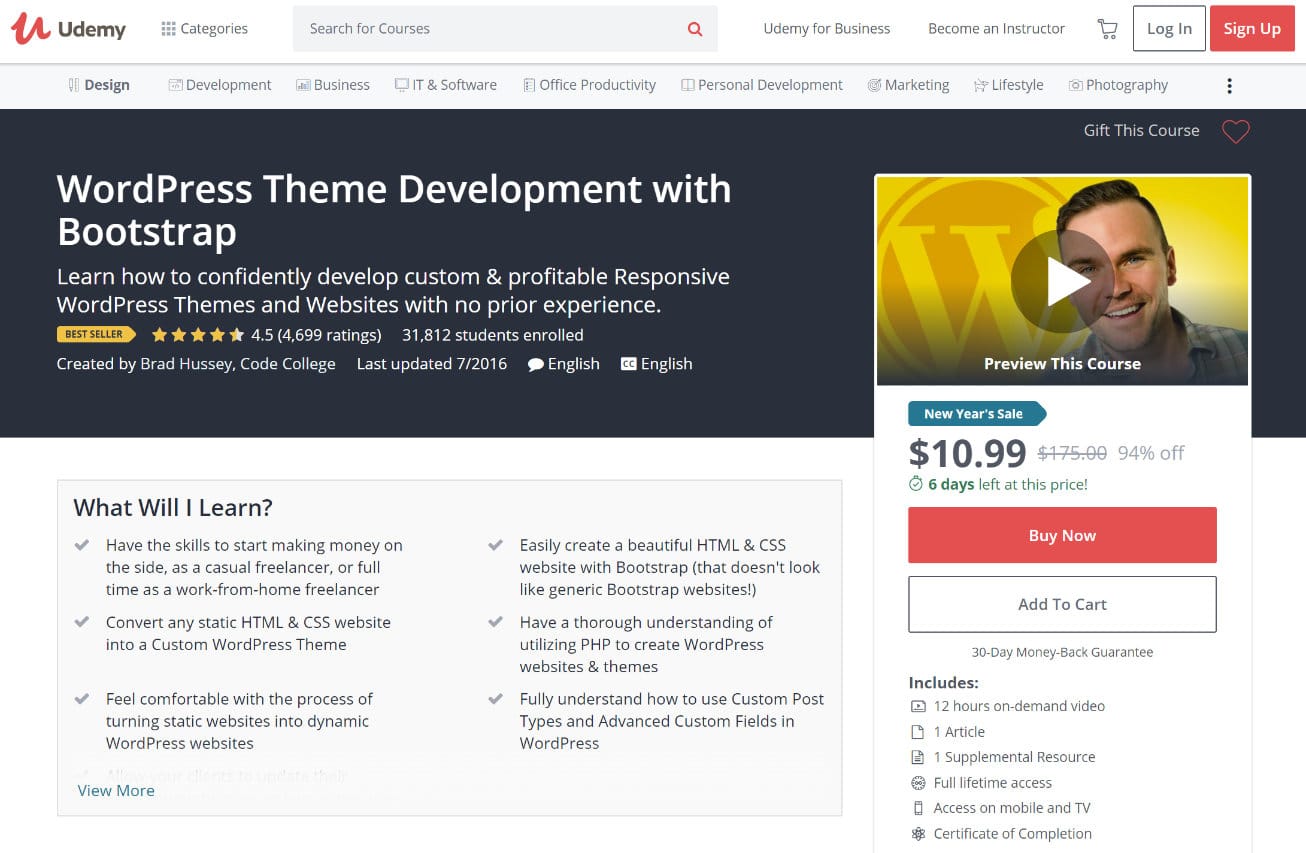 Développement de thème WordPress Udemy