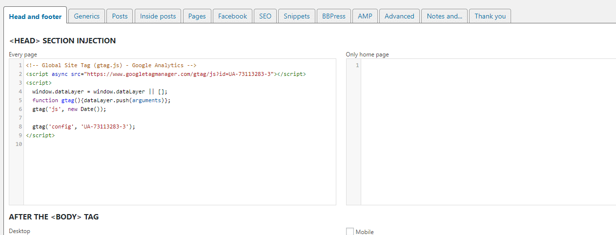 Exemple d'ajout de code à l'en-tête