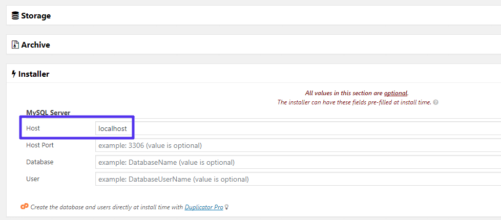 Utilisation de localhost dans le plugin Duplicator