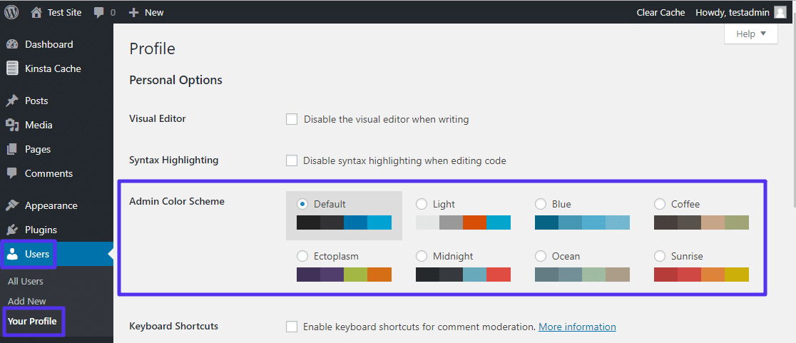 Modifier le modèle de couleurs de l'administration WordPress