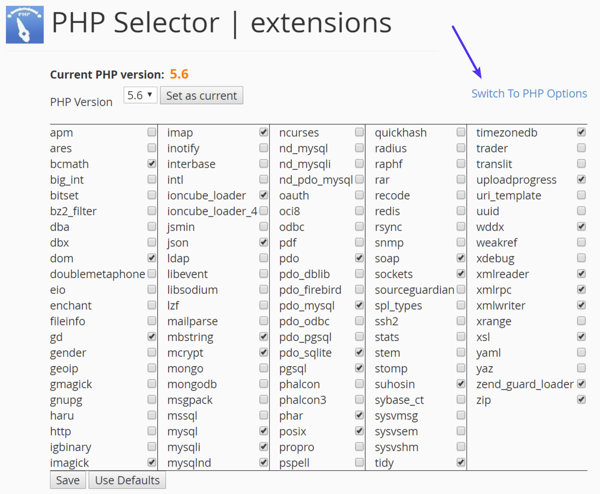 Passer aux options PHP