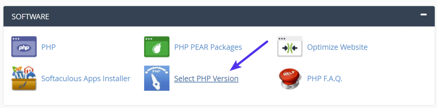 Sélectionner la version PHP