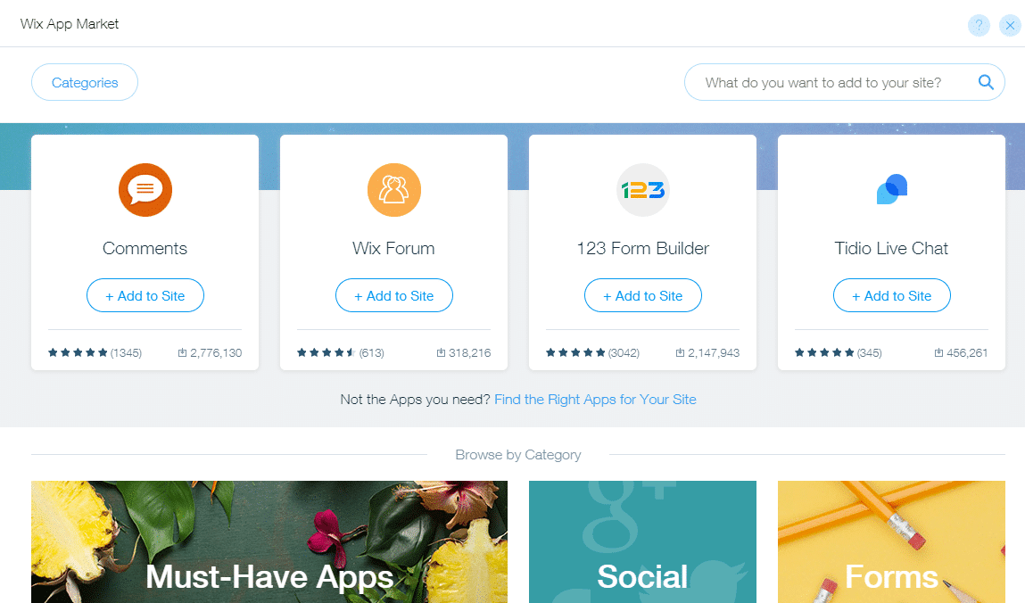 Le marché des applications Wix