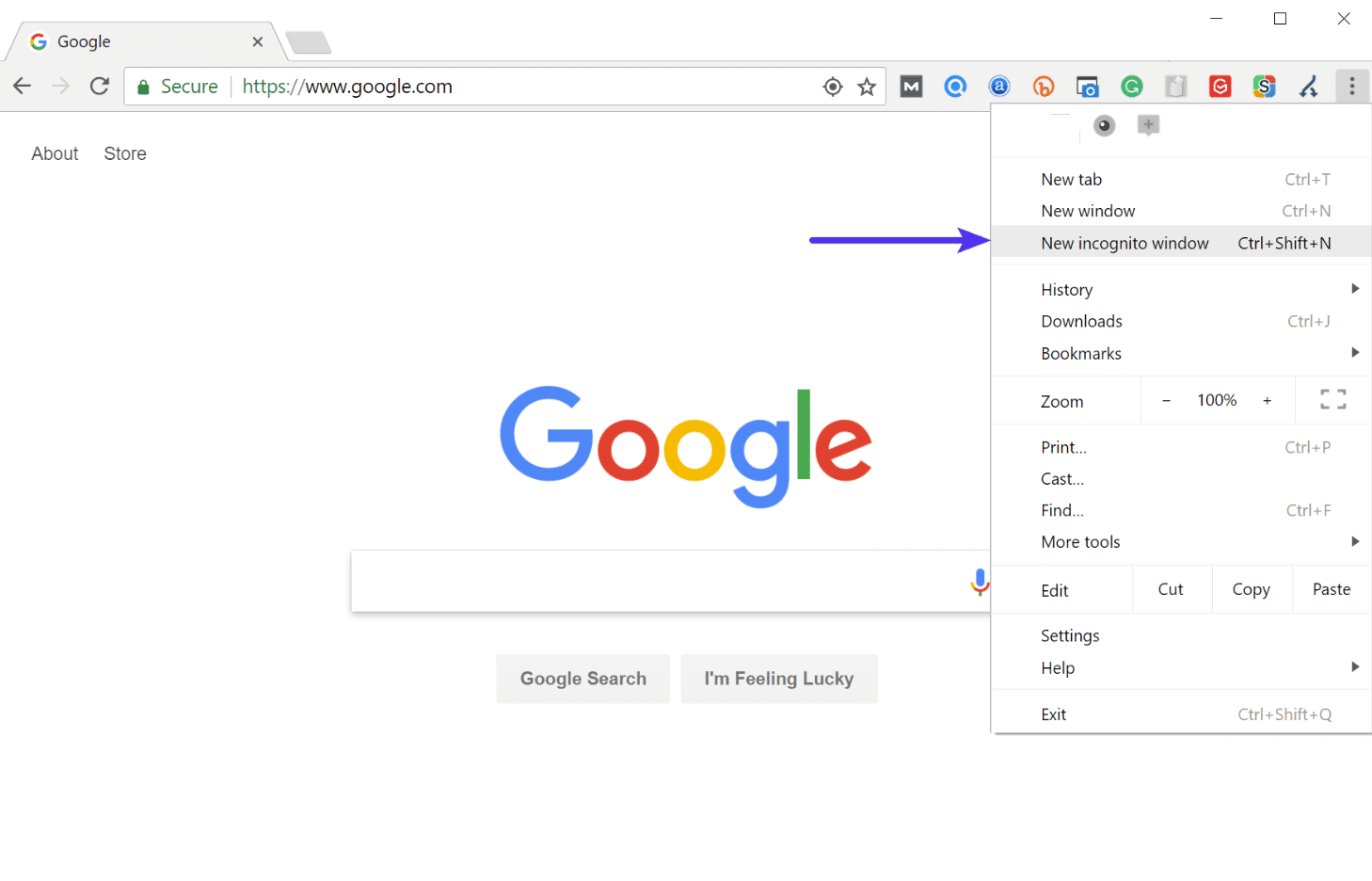 Ouvrir Chrome en mode Incognito