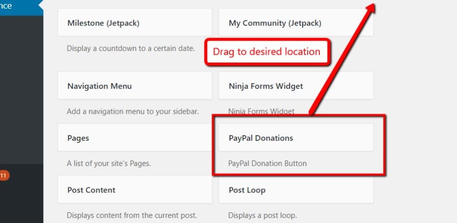 Widget de l’extension PayPal Donations