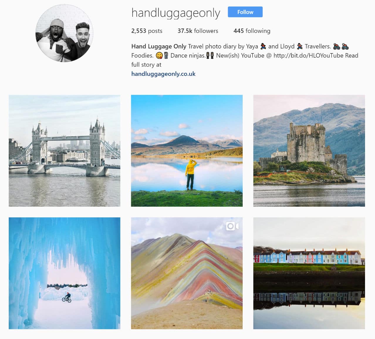 Photos de voyage sur Instagram