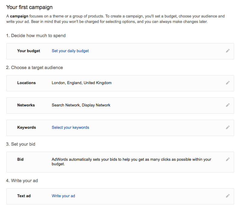 Configurer la première campagne Google AdWords