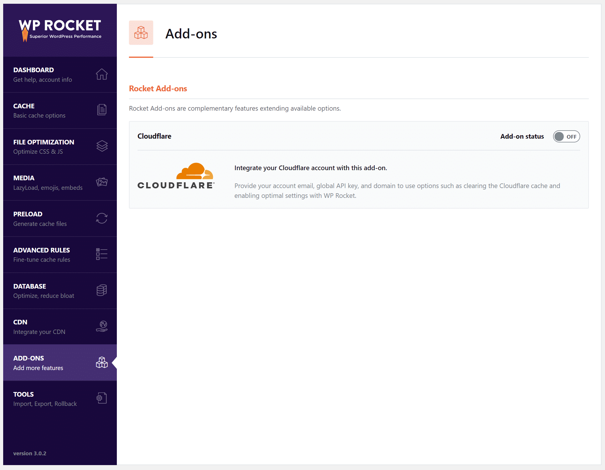WP Rocket add-ons