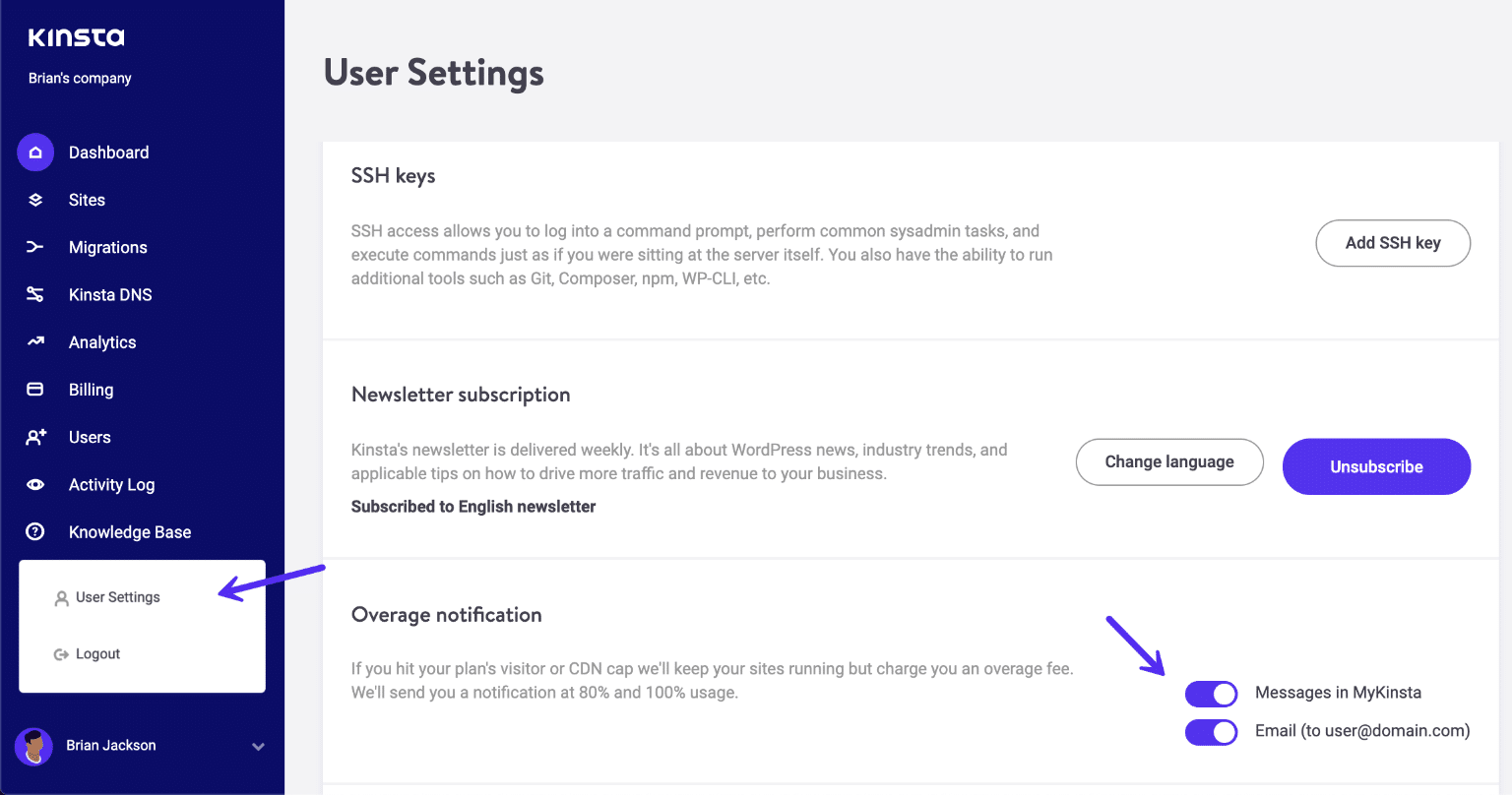 Activer les notifications de dépassement